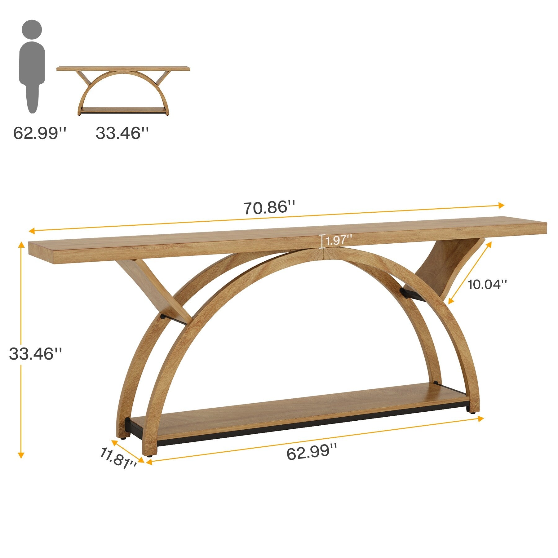 Table de console de canapé étroite et longue à 2 niveaux avec cadre semi-circulaire pour entrée, tables d'appoint de couloir grises