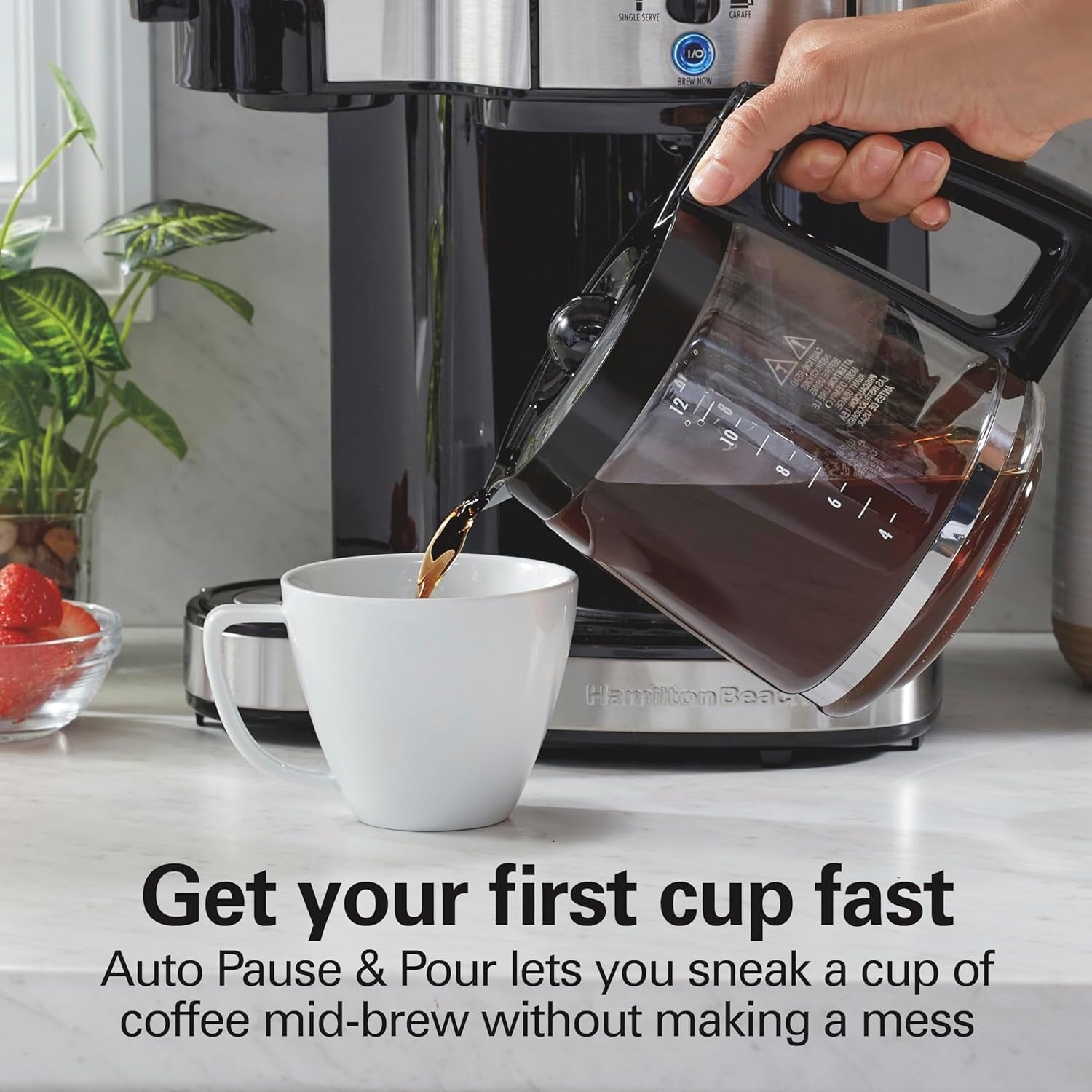 Machine à café 2 en 1, 12 tasses ou portion individuelle, carafe en verre, pause et service automatiques, noir