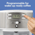 Machine à café 2 en 1, 12 tasses ou portion individuelle, carafe en verre, pause et service automatiques, blanc