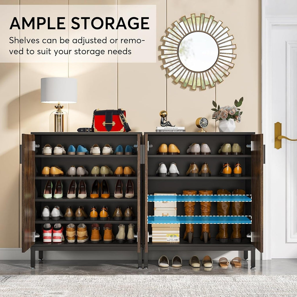 Meuble à chaussures moderne avec portes, pouvant contenir 20 paires, organiseur de chaussures d'entrée indépendant à 6 niveaux.