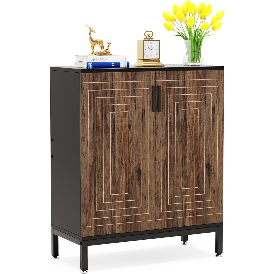 Meuble à chaussures pour 20 paires, meuble de rangement moderne de 95 cm avec portes, blanc et or.