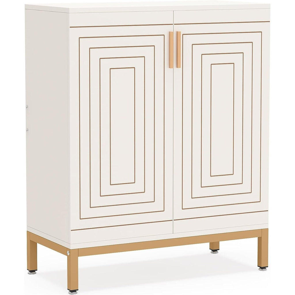 Meuble à chaussures pour 20 paires, meuble de rangement moderne de 95 cm avec portes, blanc et or.