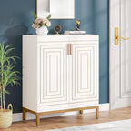 Meuble à chaussures pour 20 paires, meuble de rangement moderne de 95 cm avec portes, blanc et or.