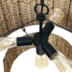 Suspension à 4 lumières en rotin naturel, style tambour traditionnel, avec abat-jour noir - Noir/terre - 50,8 cm de largeur