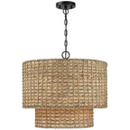 Suspension à 4 lumières en rotin naturel, style tambour traditionnel, avec abat-jour noir - Noir/terre - 50,8 cm de largeur