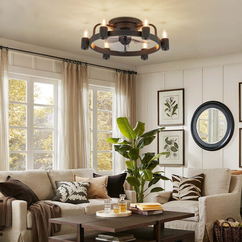 Ventilateur de plafond moderne de style farmhouse de 20 pouces, LED, à profil bas, à montage encastré, avec télécommande pour salon.