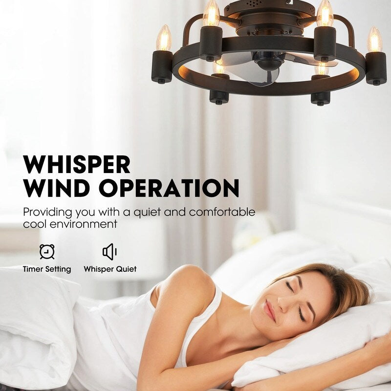 Ventilateur de plafond moderne de style farmhouse de 20 pouces, LED, à profil bas, à montage encastré, avec télécommande pour salon.