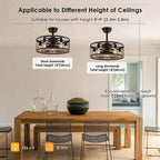 Ventilateur de plafond à faible encombrement de 20 pouces, style moderne et rustique, avec finition en bois, cage et éclairage, avec télécommande.