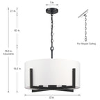 Suspension lumineuse à 4 lumières, 56 cm (22 po), noir mat, avec abat-jour blanc en forme de tambour - 22 W