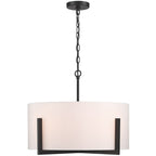 Suspension lumineuse à 4 lumières, 56 cm (22 po), noir mat, avec abat-jour blanc en forme de tambour - 22 W