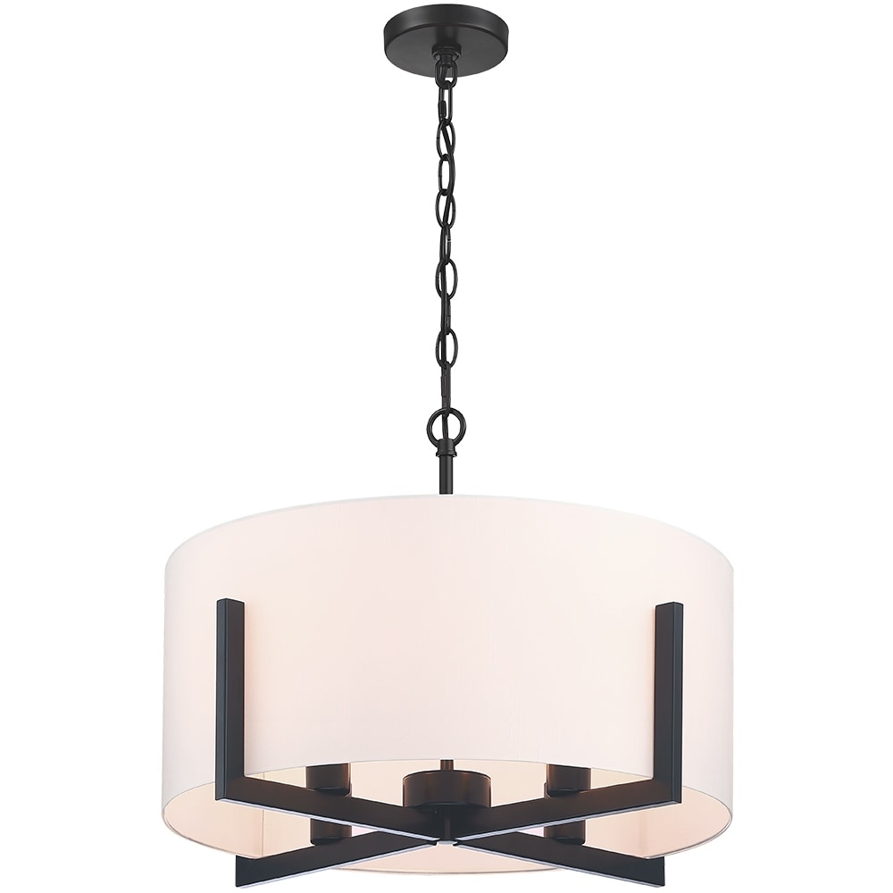Suspension lumineuse à 4 lumières, 56 cm (22 po), noir mat, avec abat-jour blanc en forme de tambour - 22 W