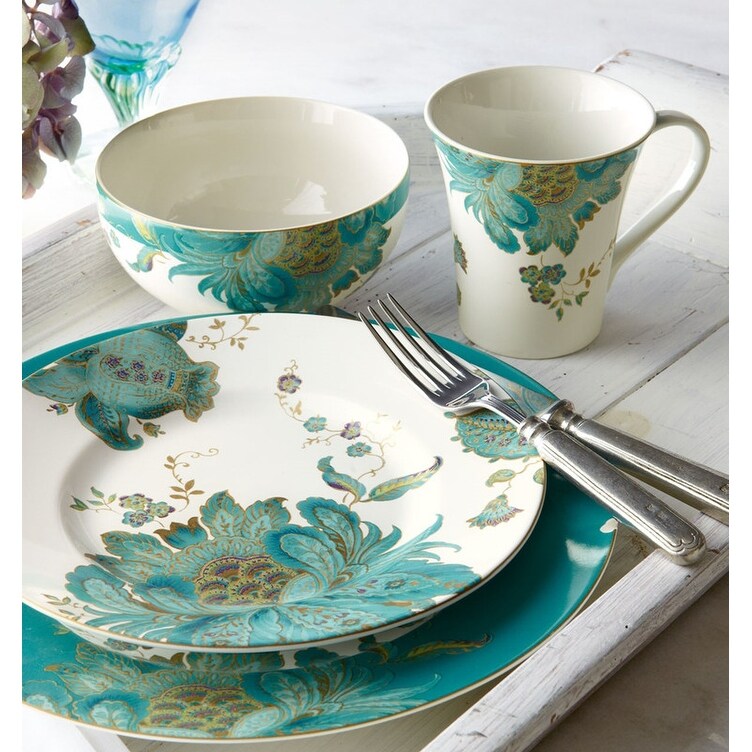 Service de table en porcelaine Eliza 16 pièces de 222 Fifth, bleu sarcelle