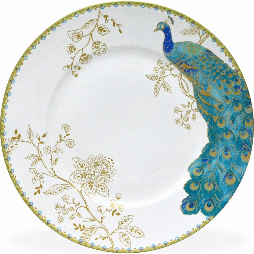Service de table en porcelaine 222 Fifth Peacock Garden, 16 pièces, avec assiettes rondes, bols et tasses, blanc.