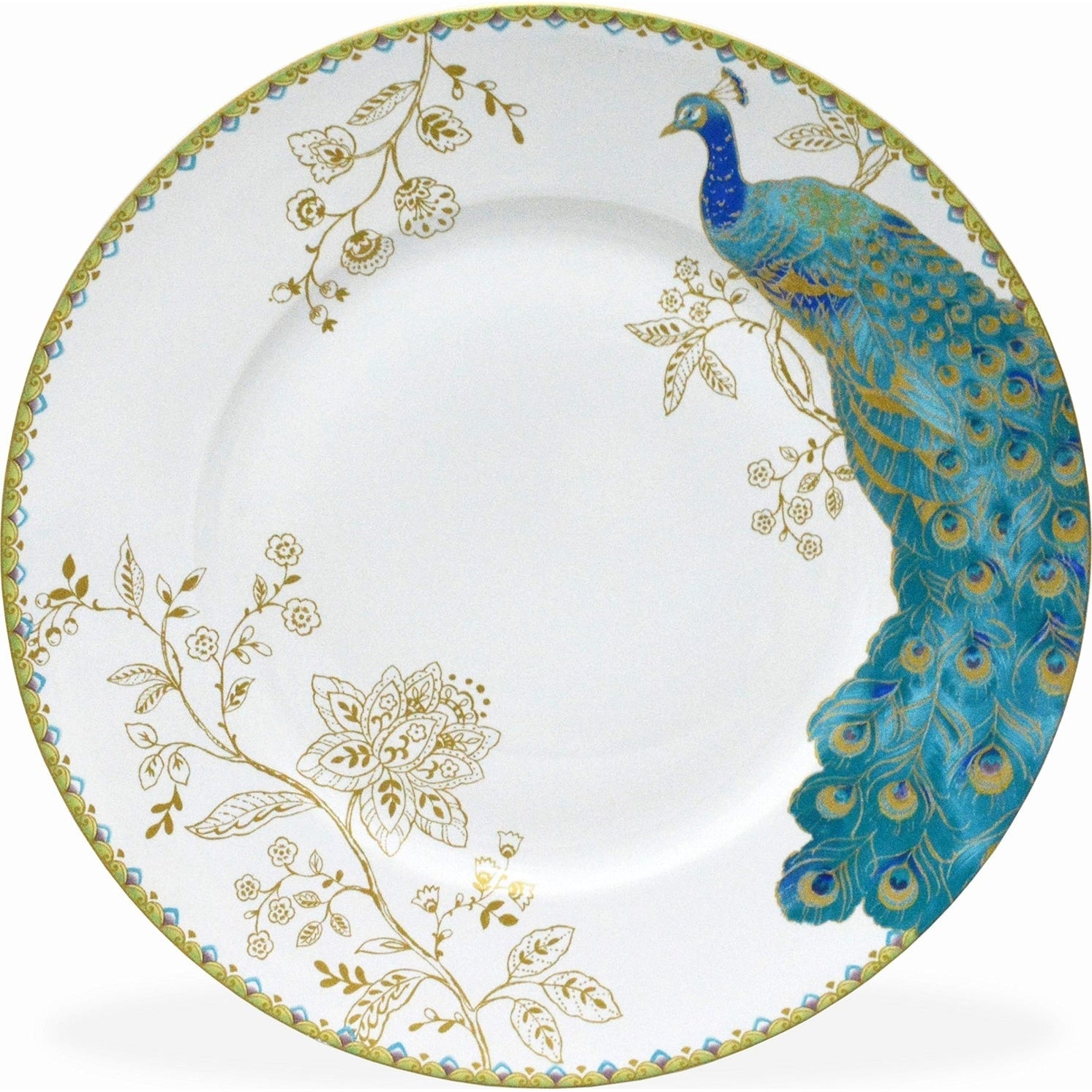 Service de table en porcelaine 222 Fifth Peacock Garden, 16 pièces, avec assiettes rondes, bols et tasses, blanc.