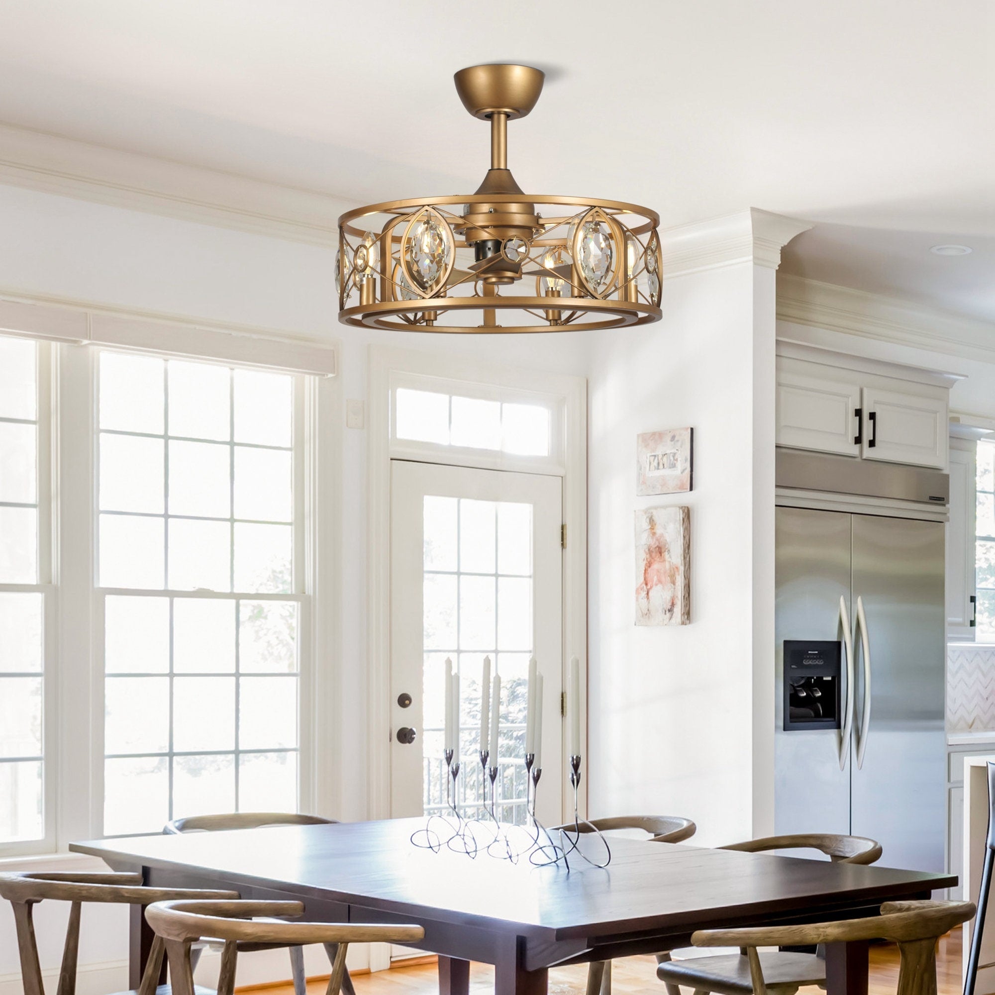 Ventilateur de plafond avec cage en cristal moderne, 22 lumières, avec télécommande