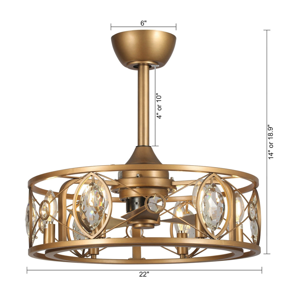Ventilateur de plafond avec cage en cristal moderne, 22 lumières, avec télécommande