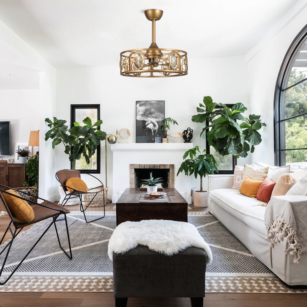 Ventilateur de plafond avec cage en cristal moderne, 22 lumières, avec télécommande