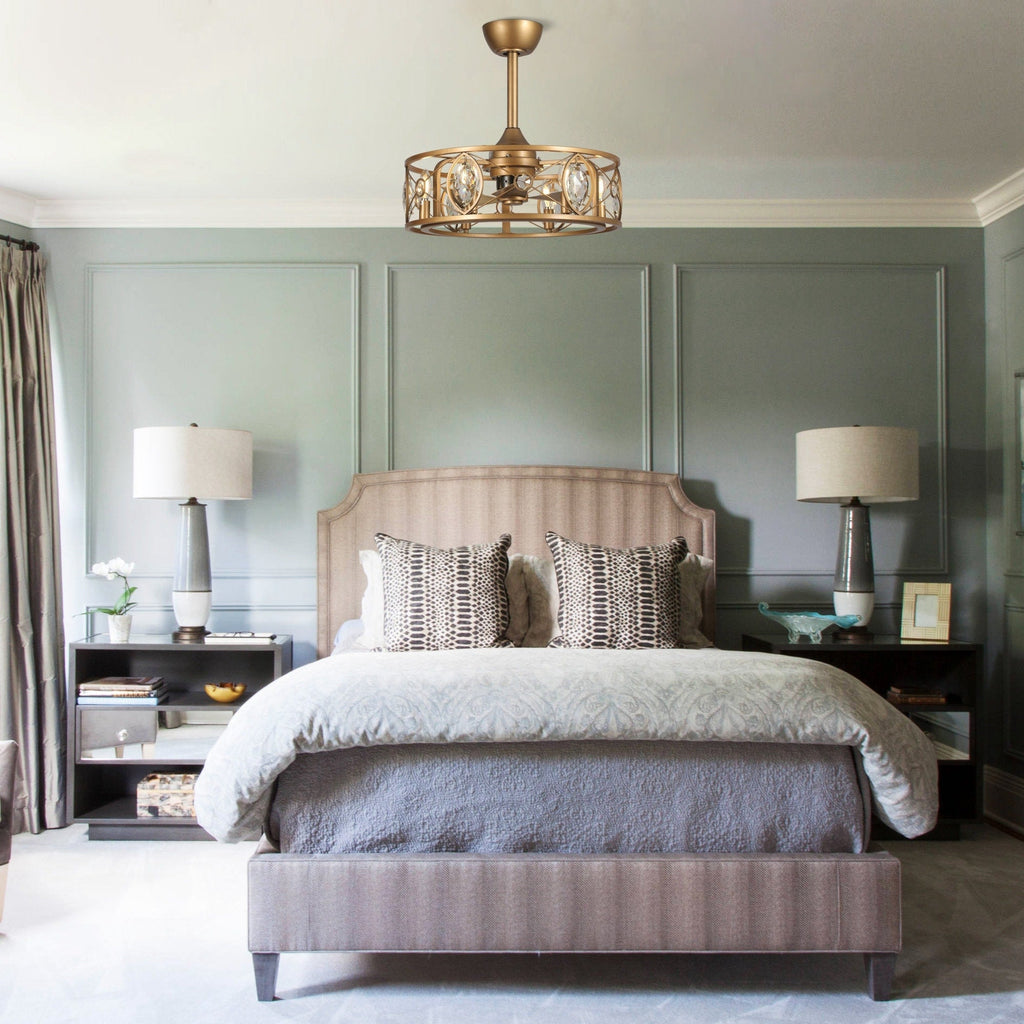 Ventilateur de plafond avec cage en cristal moderne, 22 lumières, avec télécommande