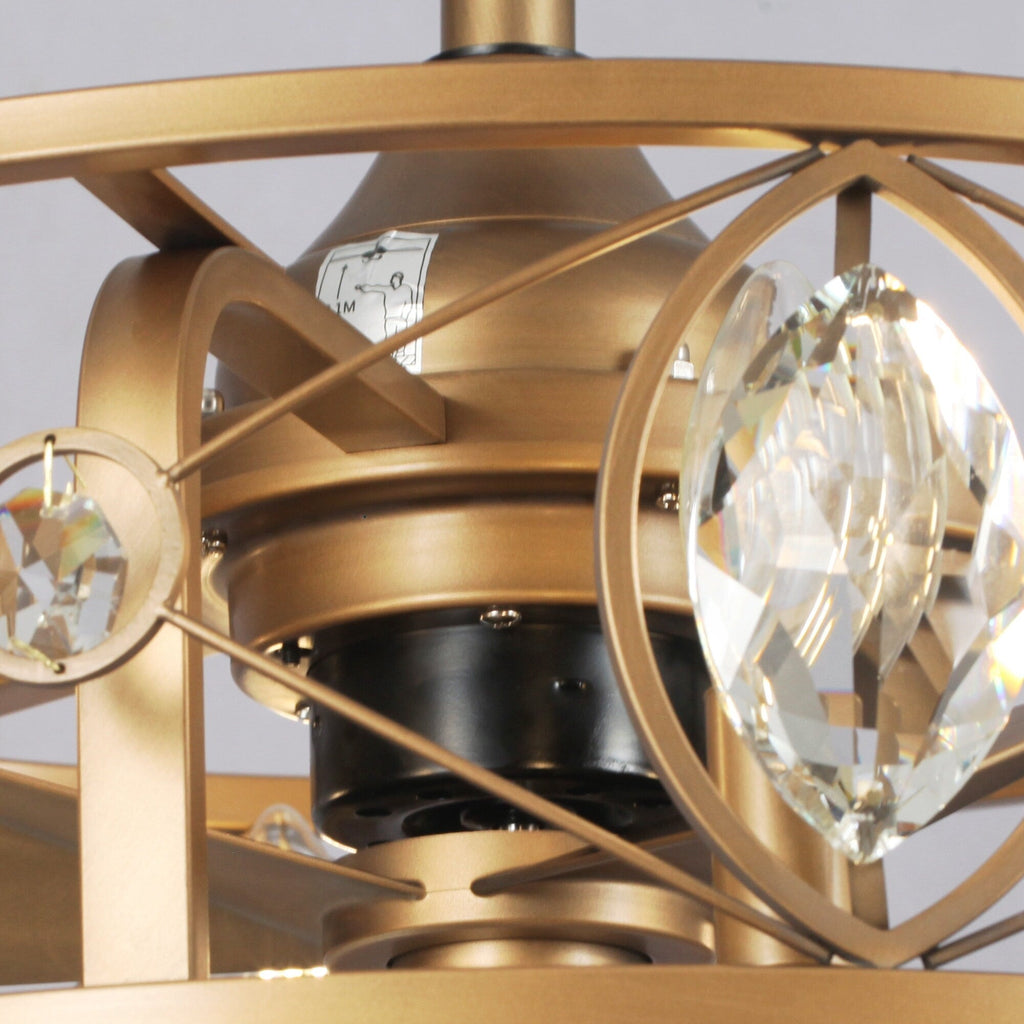 Ventilateur de plafond avec cage en cristal moderne, 22 lumières, avec télécommande
