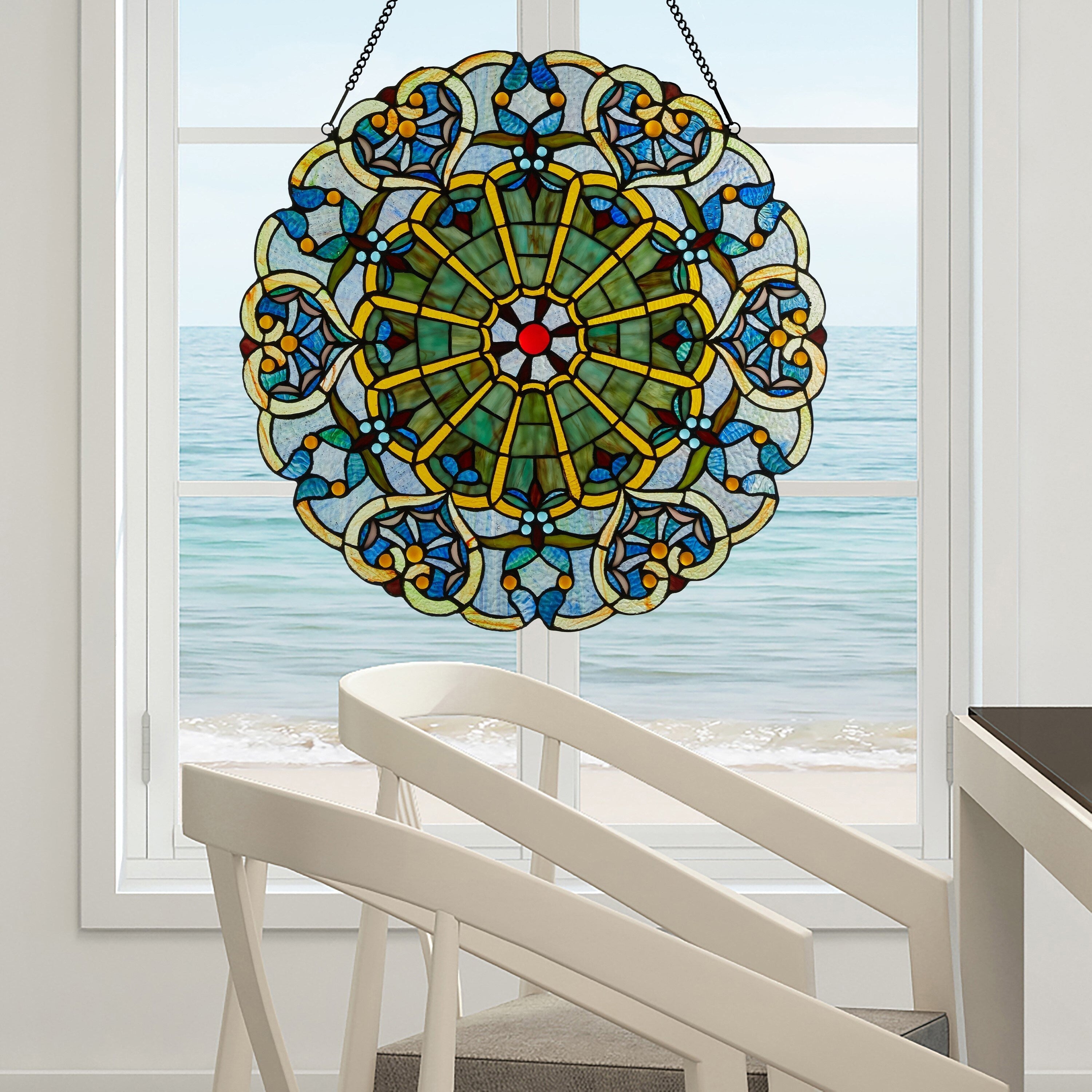 Panneau de vitrail victorien de 56 cm de haut de River of Goods