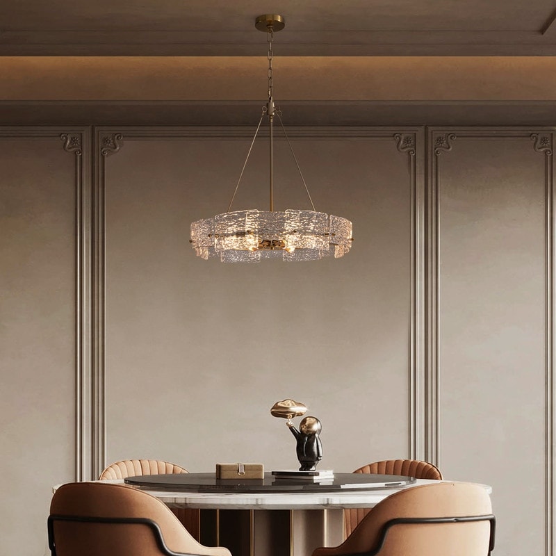 Luminaire suspendu moderne en cristal doré de 60 cm (23,6 po) à 6 lumières, style glamour, pour îlot de cuisine et salle à manger.