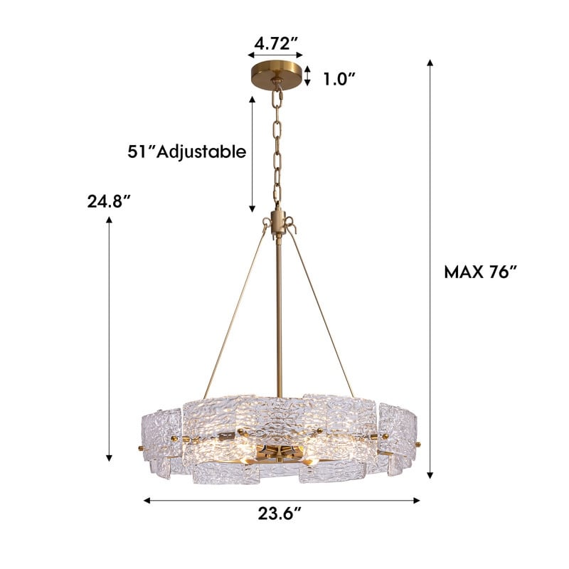 Luminaire suspendu moderne en cristal doré de 60 cm (23,6 po) à 6 lumières, style glamour, pour îlot de cuisine et salle à manger.
