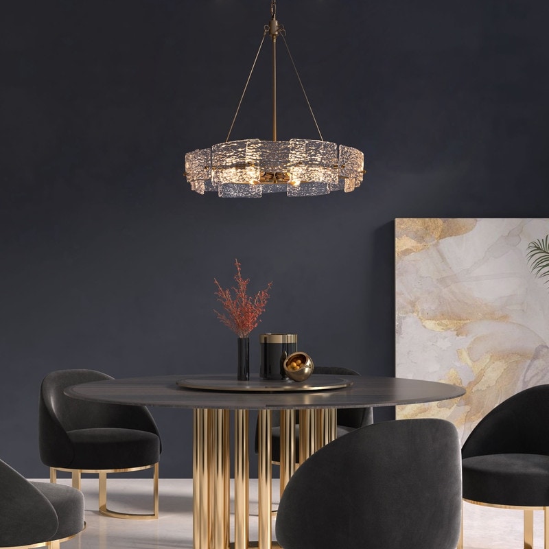 Luminaire suspendu moderne en cristal doré de 60 cm (23,6 po) à 6 lumières, style glamour, pour îlot de cuisine et salle à manger.