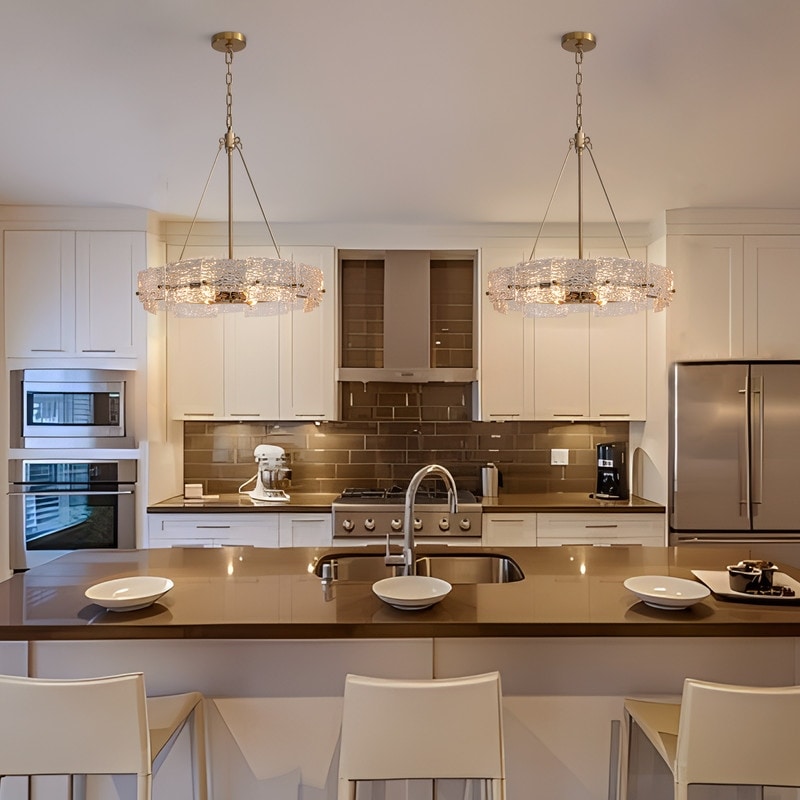 Luminaire suspendu moderne en cristal doré de 60 cm (23,6 po) à 6 lumières, style glamour, pour îlot de cuisine et salle à manger.