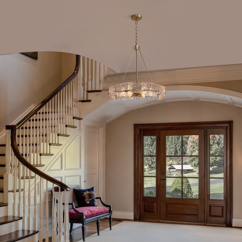 Luminaire suspendu moderne en cristal doré de 60 cm (23,6 po) à 6 lumières, style glamour, pour îlot de cuisine et salle à manger.