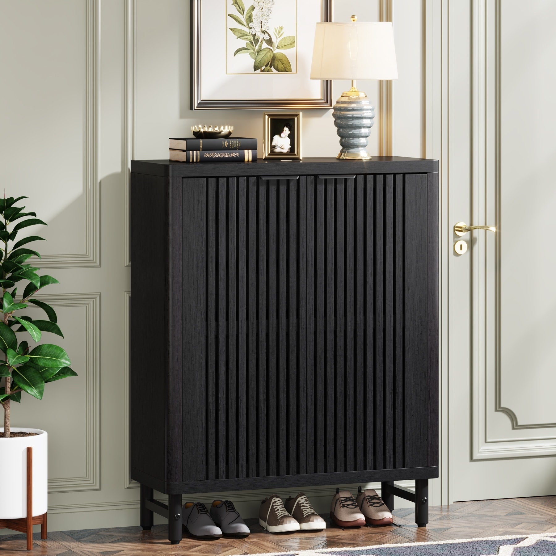 Meuble à chaussures avec porte pour entrée et salon, capacité de 24 paires