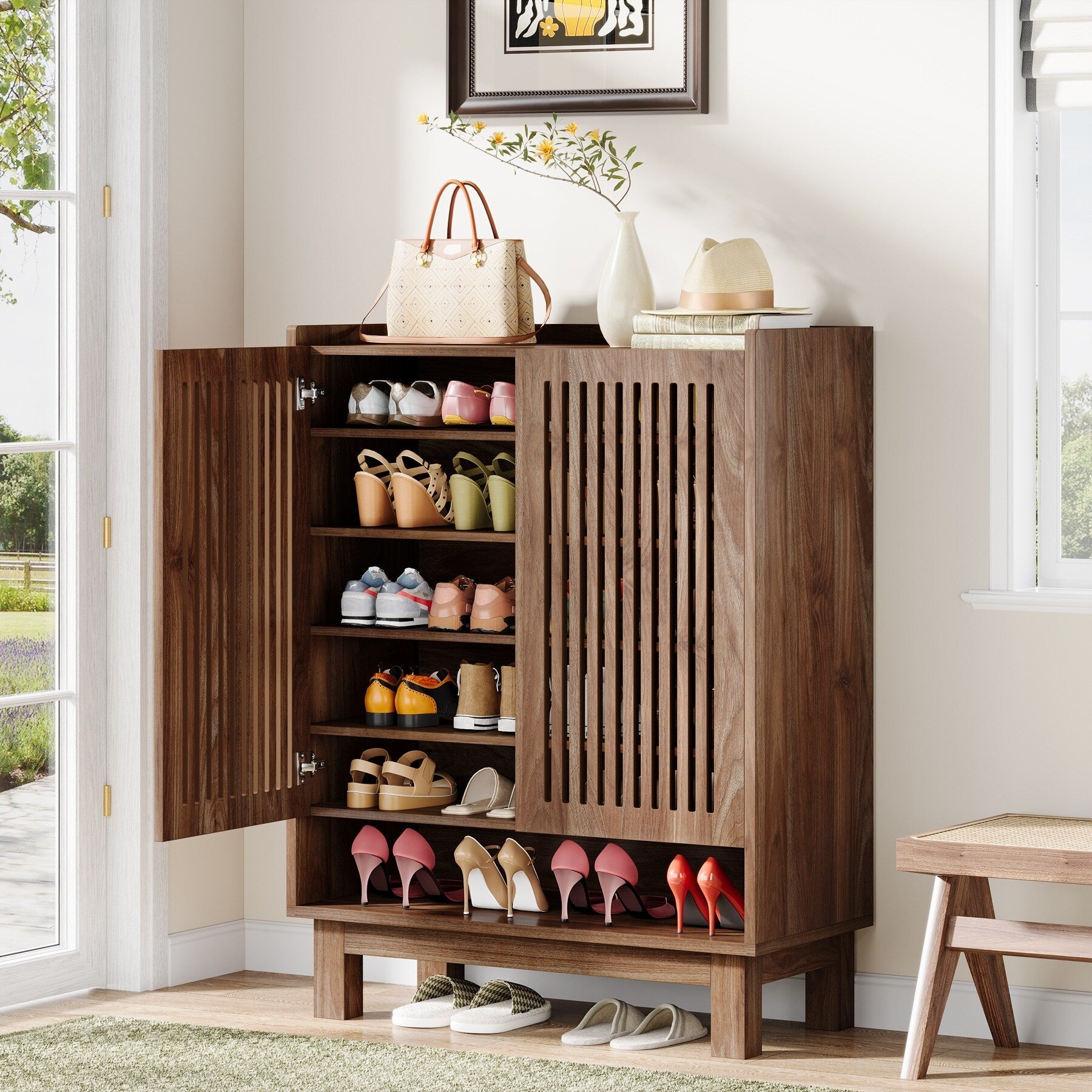 Meuble à chaussures avec porte pour entrée et salon, capacité de 24 paires