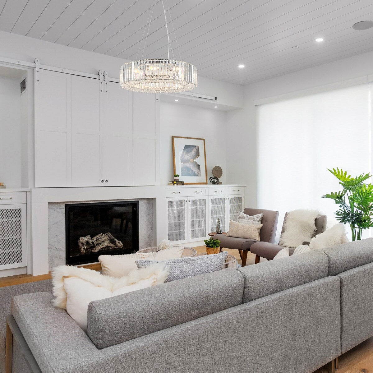 Luminaire à suspension style ferme de 62,5 cm (24,8 po) à 8 lumières, lustre en cristal, lustre tambour pour salle à manger, salon, chambre à coucher, cuisine