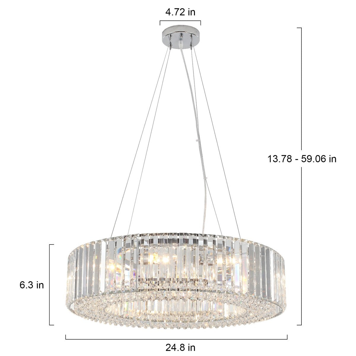Luminaire à suspension style ferme de 62,5 cm (24,8 po) à 8 lumières, lustre en cristal, lustre tambour pour salle à manger, salon, chambre à coucher, cuisine