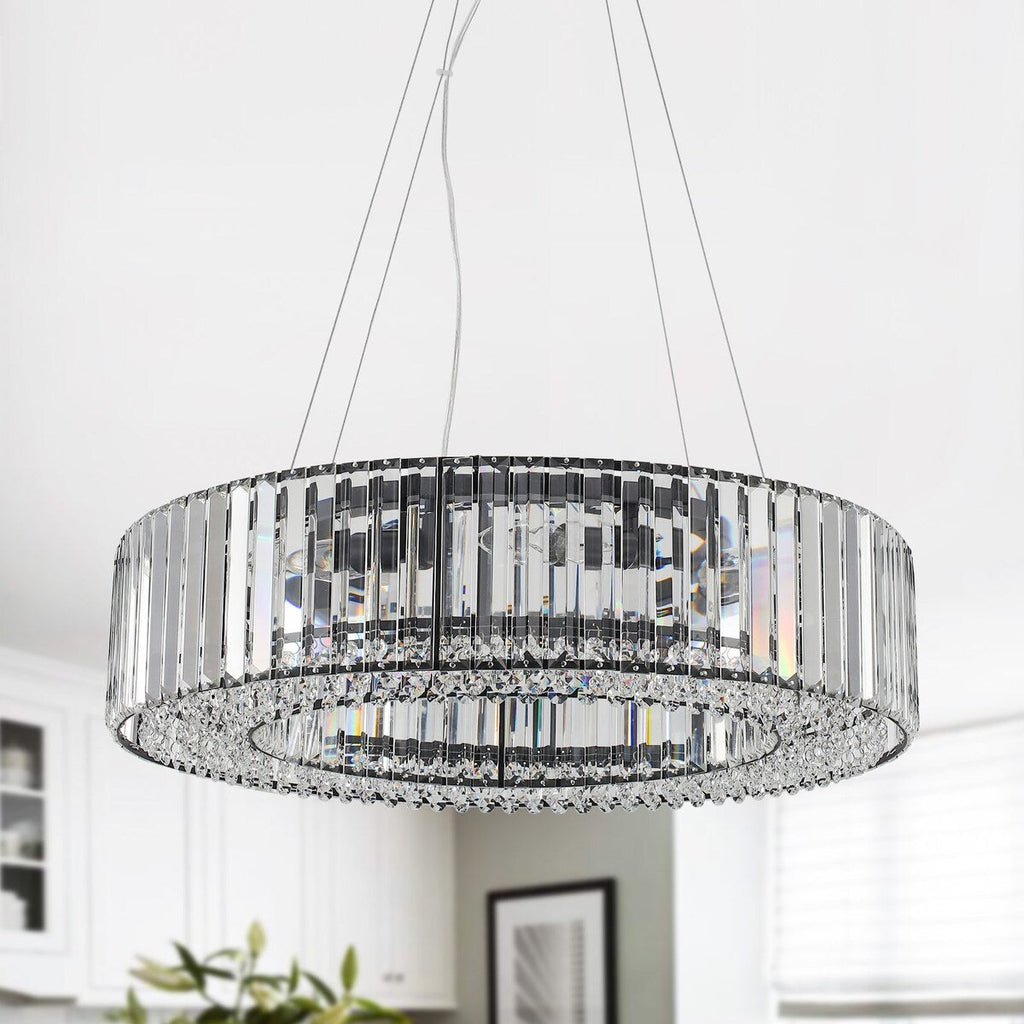 Luminaire à suspension style ferme de 62,5 cm (24,8 po) à 8 lumières, lustre en cristal, lustre tambour pour salle à manger, salon, chambre à coucher, cuisine