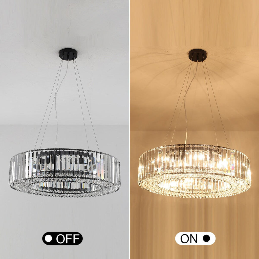 Luminaire à suspension style ferme de 62,5 cm (24,8 po) à 8 lumières, lustre en cristal, lustre tambour pour salle à manger, salon, chambre à coucher, cuisine