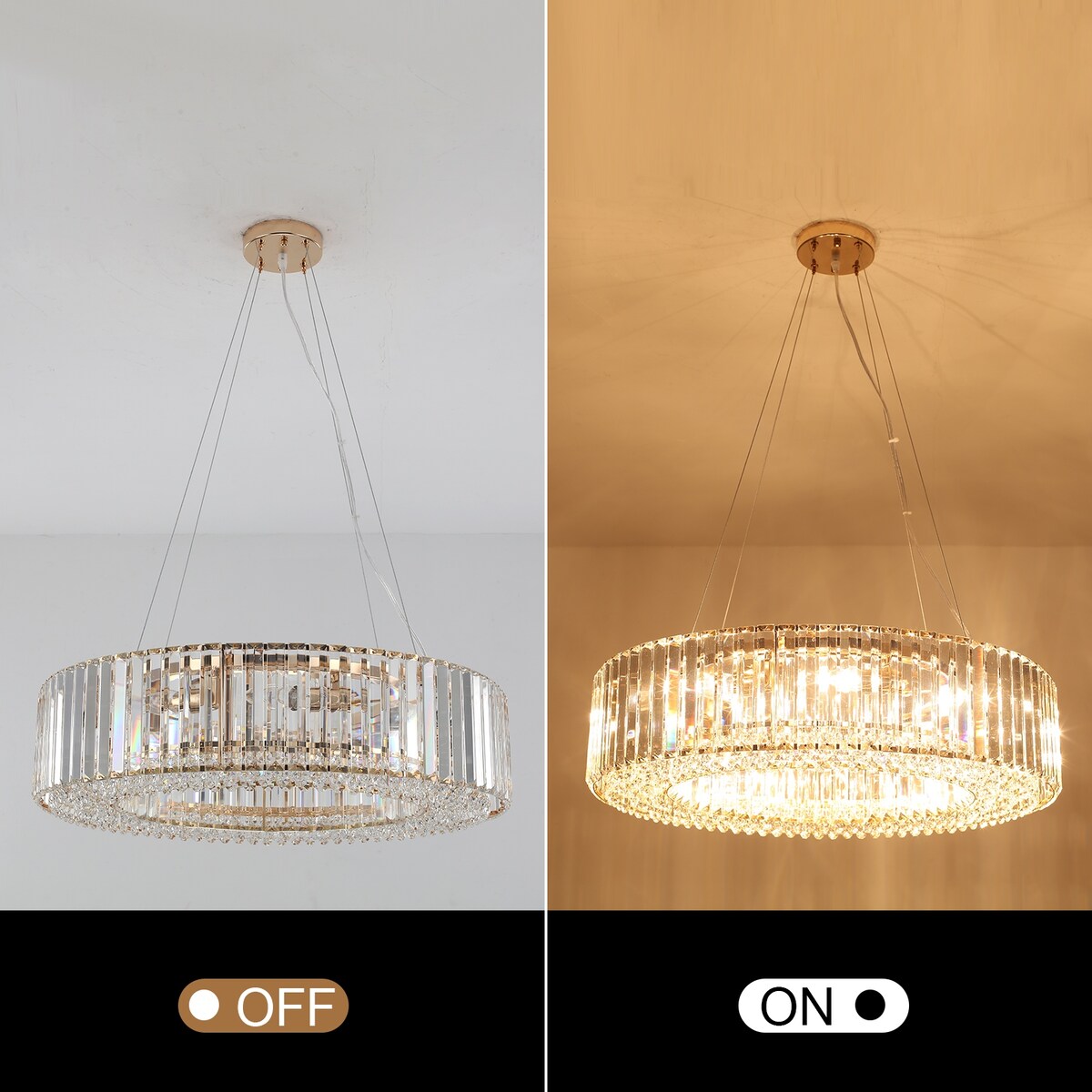 Luminaire à suspension style ferme de 62,5 cm (24,8 po) à 8 lumières, lustre en cristal, lustre tambour pour salle à manger, salon, chambre à coucher, cuisine