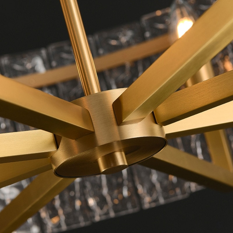 Luminaire suspendu à 6 lumières, style moderne, doré, en forme de tambour, avec cristaux, abat-jour en verre dépoli, pour salle à manger, cuisine, îlot central, 65 cm (26 po)