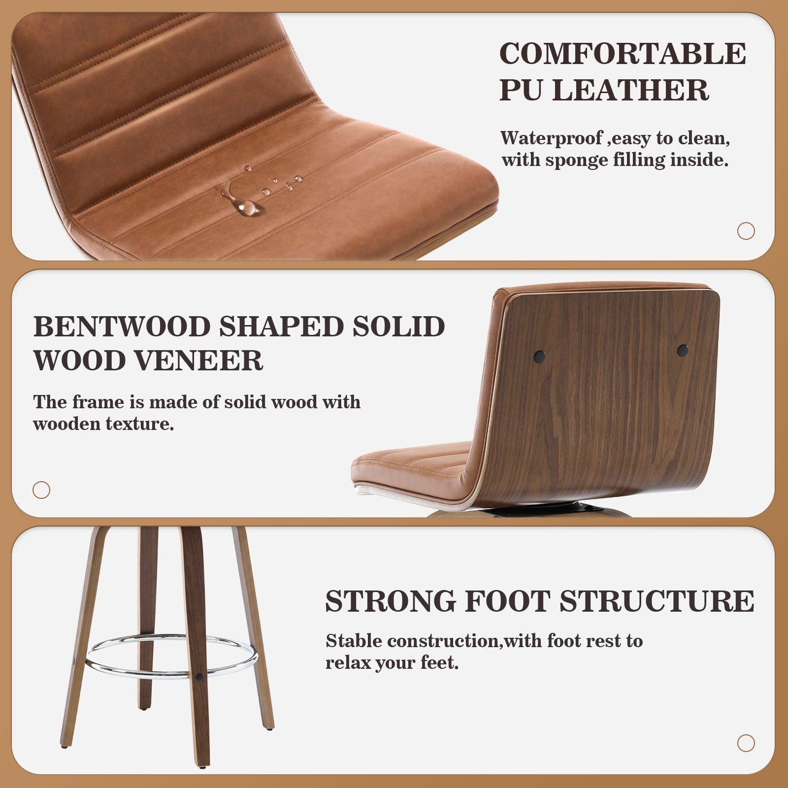 Tabourets de bar/hauts-sièges pivotants en simili cuir 26/29, lot de 2/3