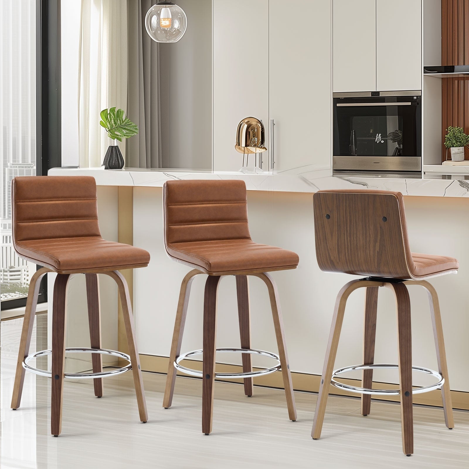 Tabourets de bar/hauts-sièges pivotants en simili cuir 26/29, lot de 2/3