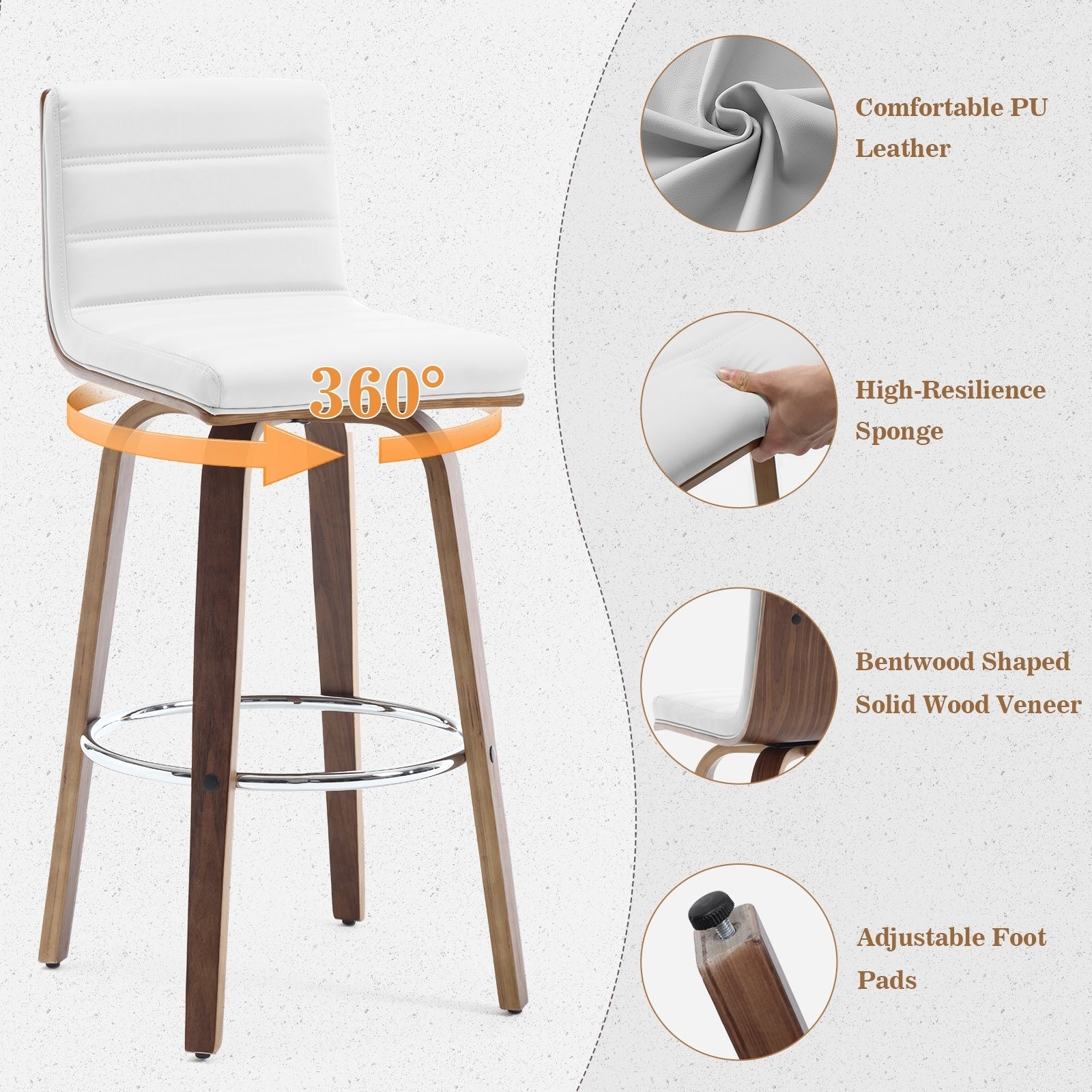 Tabourets de bar/hauts-sièges pivotants en simili cuir 26/29, lot de 2/3