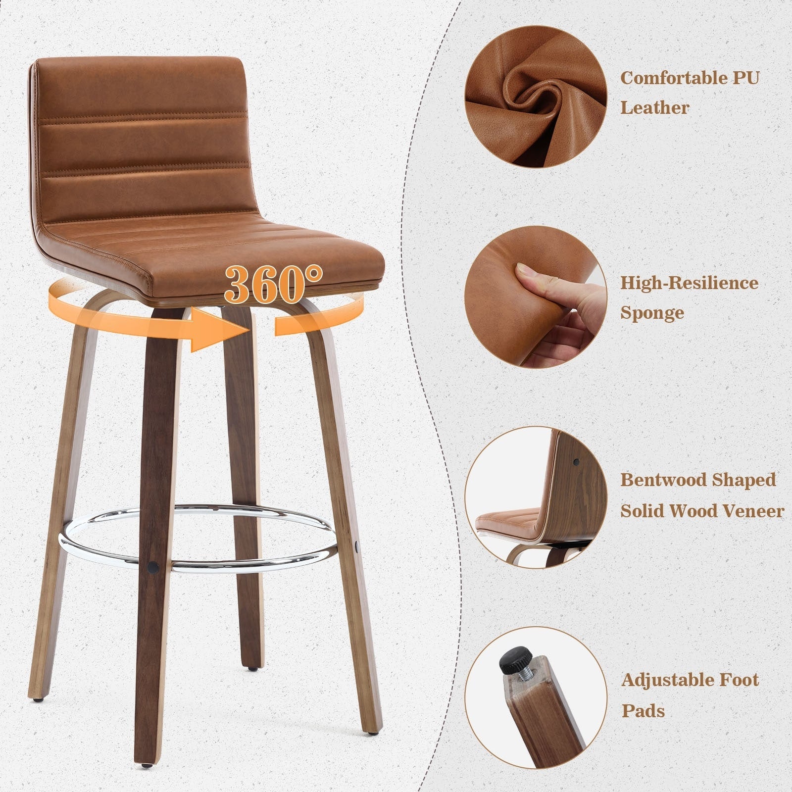 Tabourets de bar/hauts-sièges pivotants en simili cuir 26/29, lot de 2/3