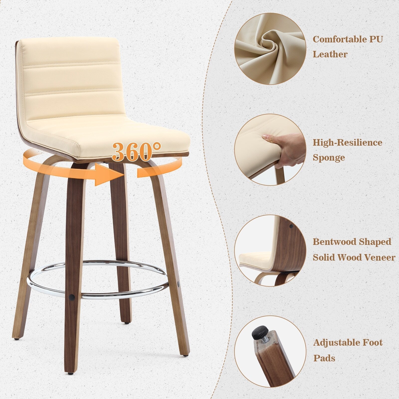 Tabourets de bar/hauts-sièges pivotants en simili cuir 26/29, lot de 2/3