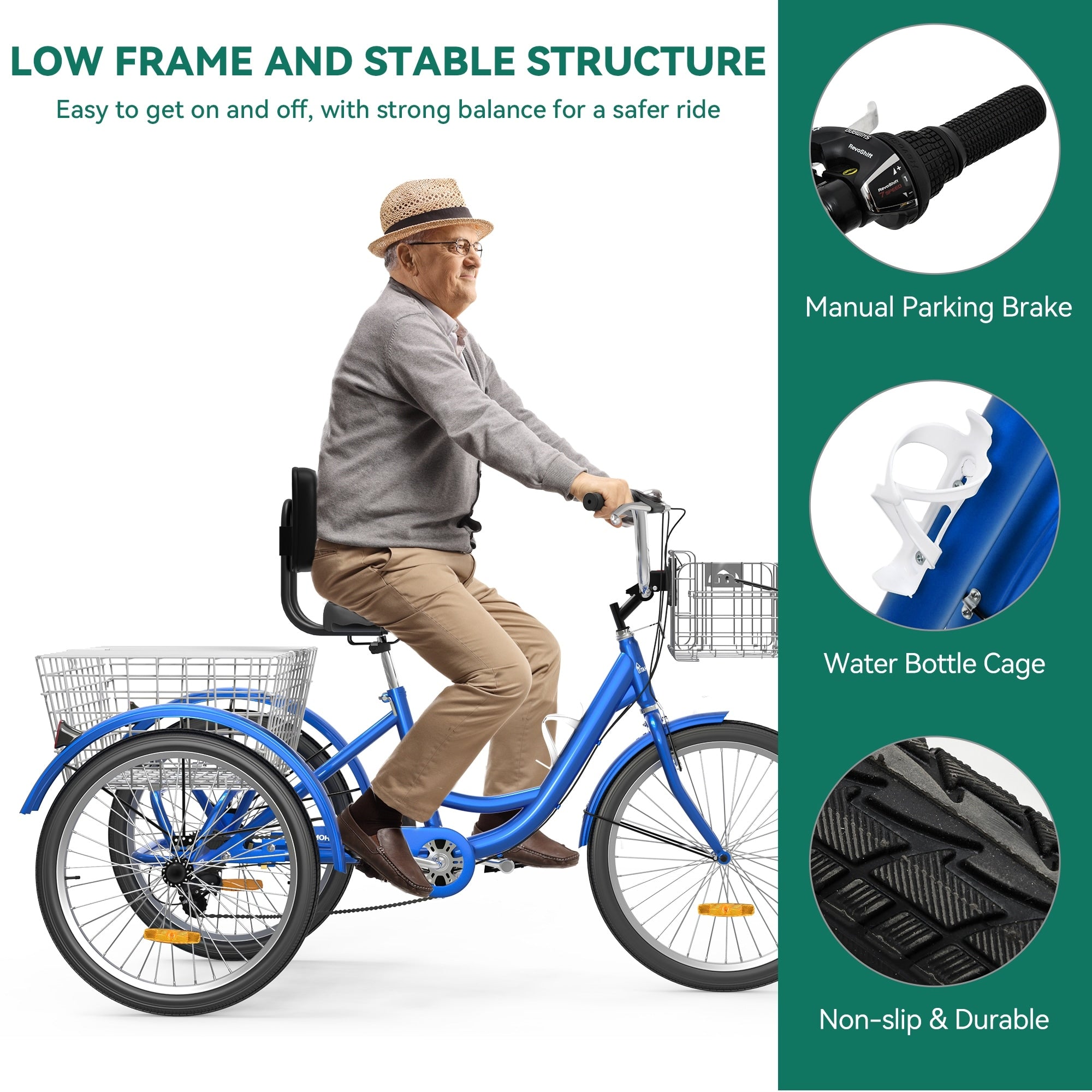 Vélos tricycle 3 roues pour adultes 26 pouces, 7 vitesses