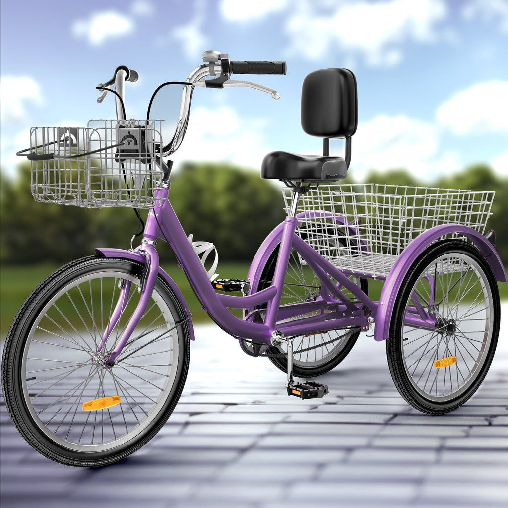 26 Tricycles bleus pour adultes, vélos à 3 roues avec paniers amovibles