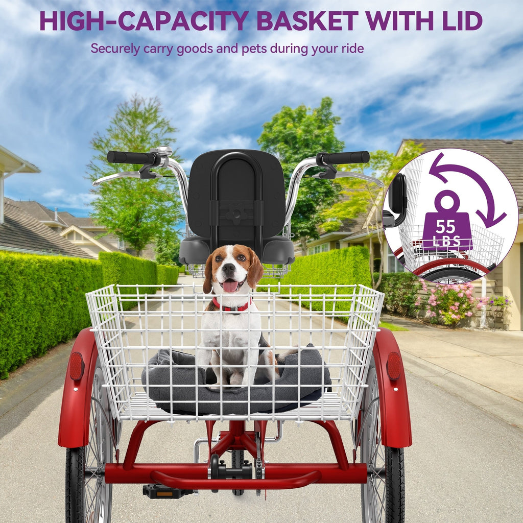 26 Tricycles bleus pour adultes, vélos à 3 roues avec paniers amovibles