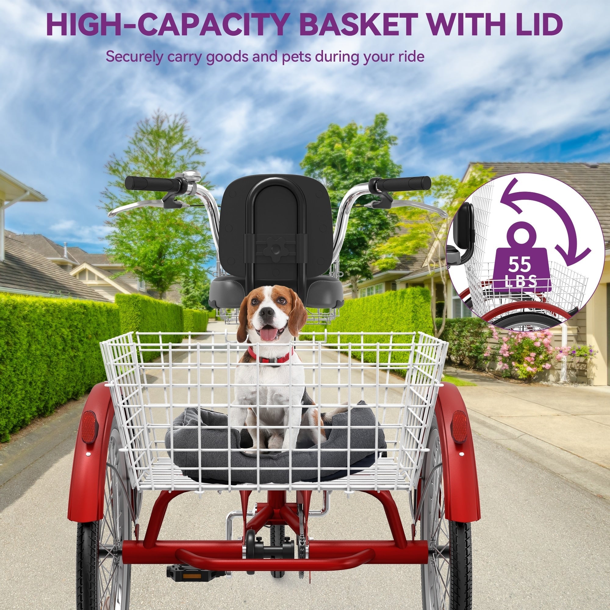 26 Tricycles bleus pour adultes, vélos à 3 roues avec paniers amovibles