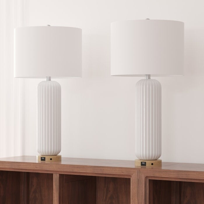 Ensemble de 2 lampes de table USB blanches en céramique (lot de 2)