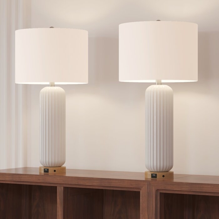 Ensemble de 2 lampes de table USB blanches en céramique (lot de 2)