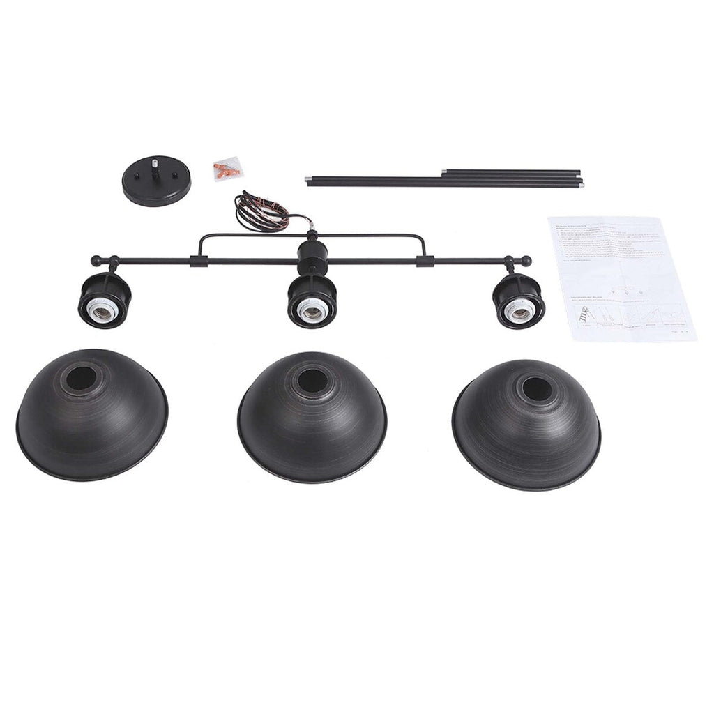 Suspension à 3 lumières à dôme de style industriel et rustique, en métal, pour îlot de cuisine, finition bronze huilé.