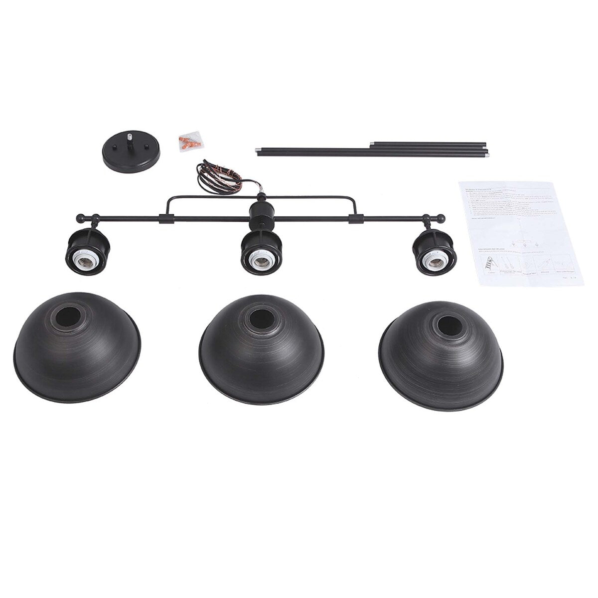 Suspension à 3 lumières à dôme de style industriel et rustique, en métal, pour îlot de cuisine, finition bronze huilé.